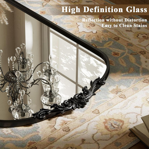 BEAUTYPEAK 56"x21" Arch Mirror Full Length, Traditional Vintage Ornate Baroque Mirror with Bottom Corner Pattern, Hanging or Leaning for Entryway/Bathroom/Fireplace/Bathroom, Black
