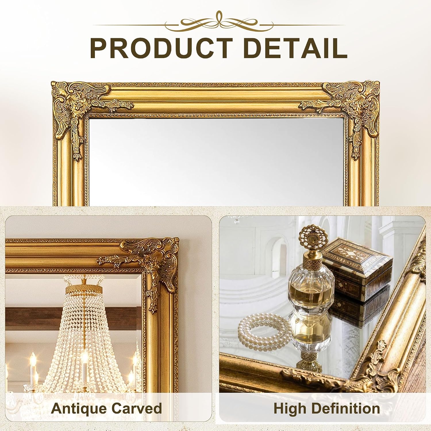 Vintage Gold Mirror for Wall, 28"x40" Antique Decorative Ornate Baroque Mirror for Living Room, Entryway, Bathroom, Fireplace(Antique Gold)