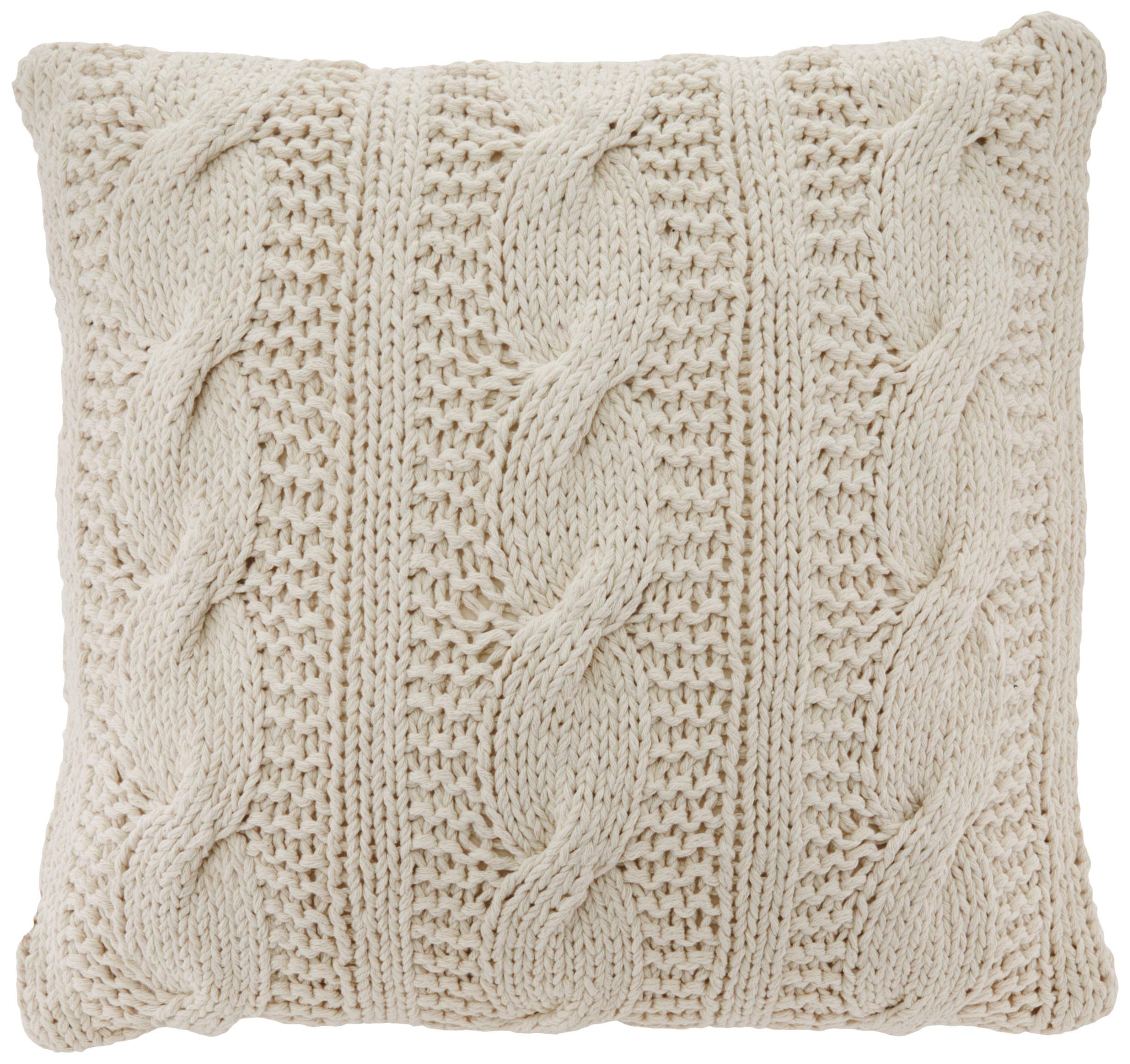 SARO LIFESTYLE 1020 McKenna Knitted Collection Vanilla Cable Knit Design Down Filled Cotton Throw Pillow