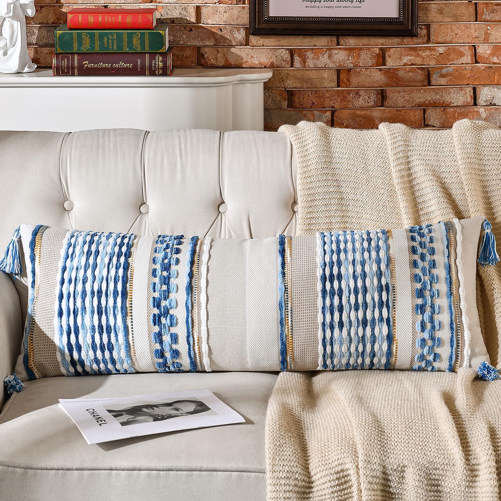 Set of 2 Grey 18×18 Inch Chenille Striped Pillow Covers, Boho Tassel Woven Couch Cushion Cases