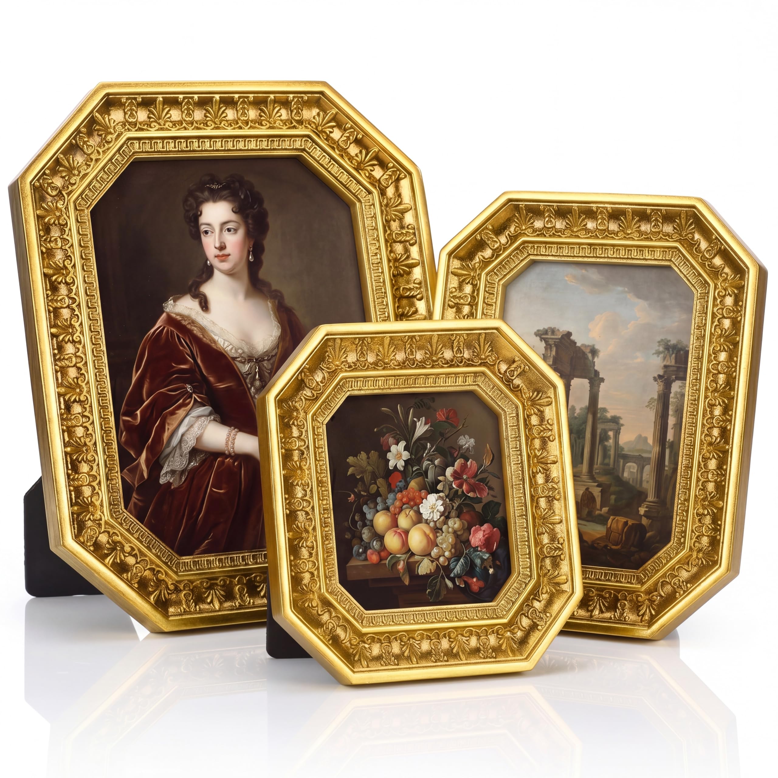 Kathfly 6 Pcs Vintage Gold Picture Frames Set Antique Ornate Photo Frame Collection Victorian Retro Gallery Wall Decor for Wedding Gallery Wall and Tabletop (4 x 4, 4 x 6, 5 x 7 Inch)