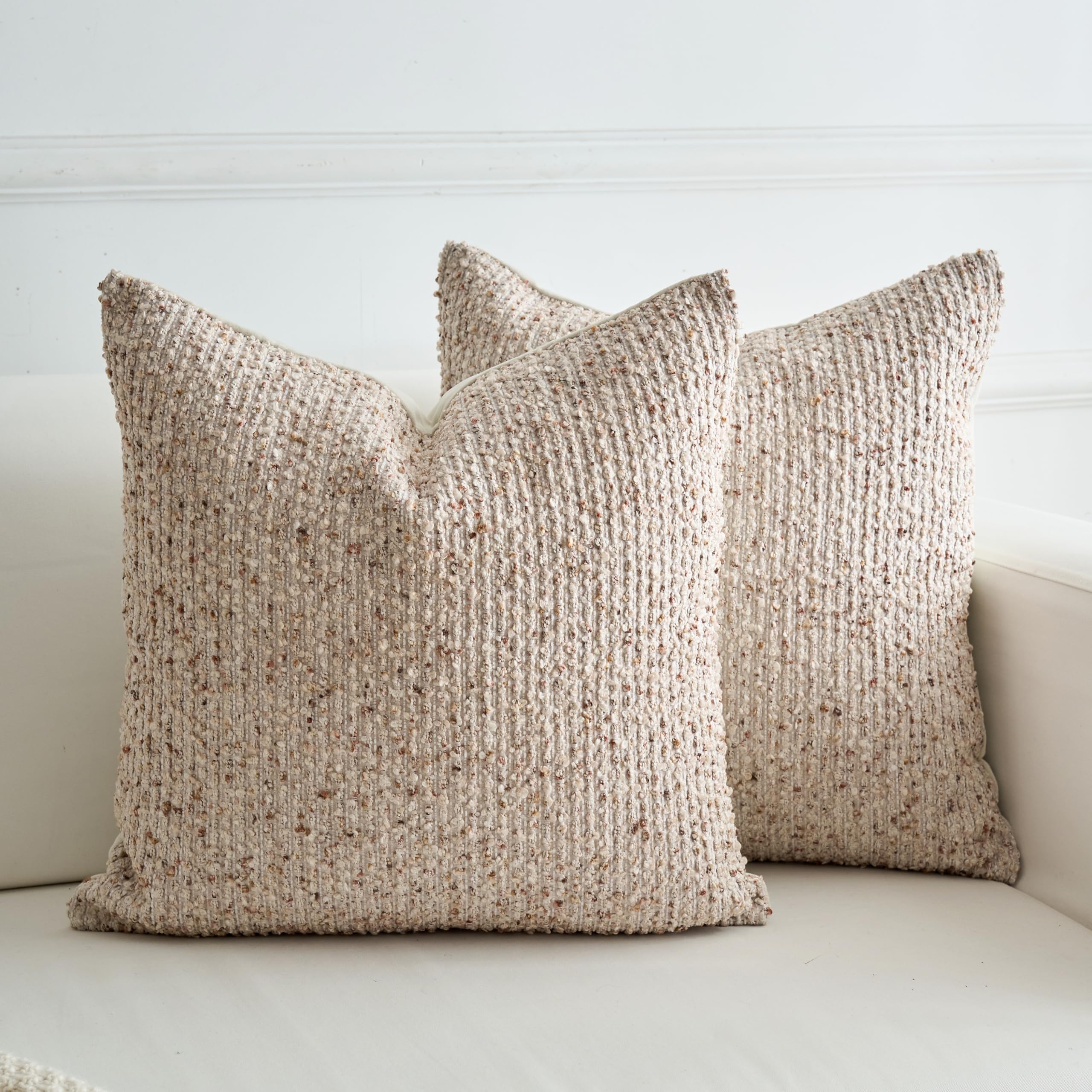 LIGICKY Pack of 2 Textured Boucle Throw Pillow Covers Decorative Modern Accent Striped Pillow Cases Cozy Soft Couch Cushion Case for Sofa Bedroom Living Room Home Decor, 18x18 Inch, Blue