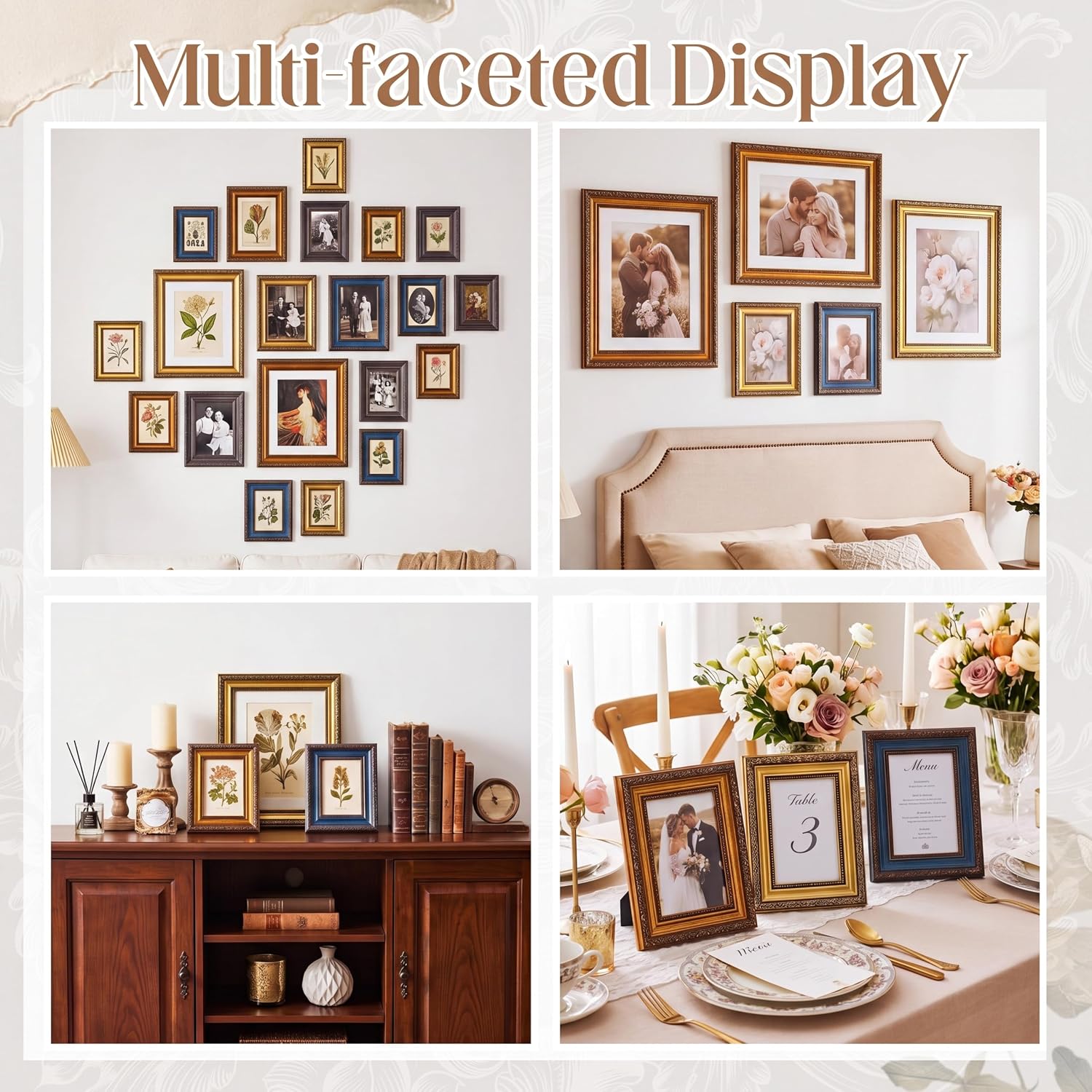 Kathfly 20 Pack Vintage Picture Frames for Wall or Tabletop Display Ornate Vintage Picture Frame 8x10 5x7 4x6 3.5x5 French Country Photo Frame for Gallery Farmhouse Bedroom Living Room Decor(Retro)