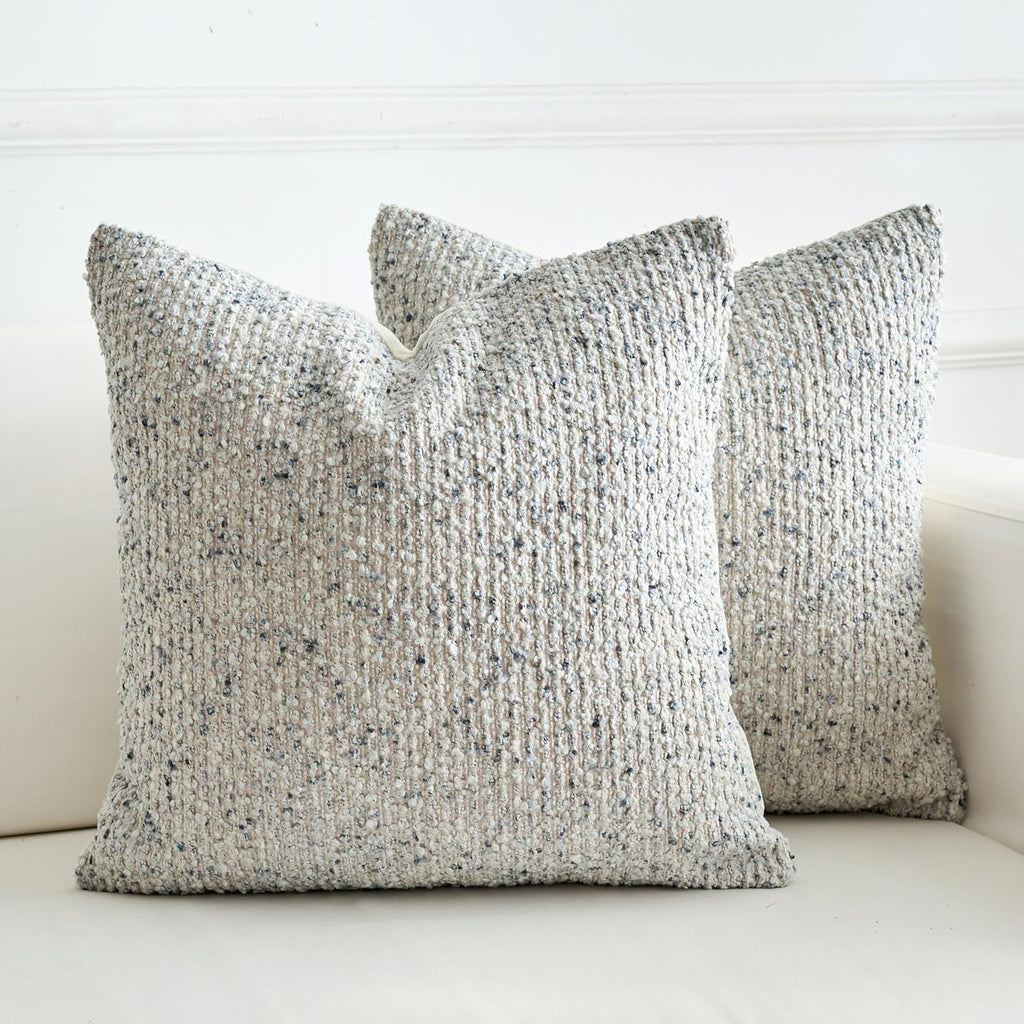 LIGICKY Pack of 2 Textured Boucle Throw Pillow Covers Decorative Modern Accent Striped Pillow Cases Cozy Soft Couch Cushion Case for Sofa Bedroom Living Room Home Decor, 18x18 Inch, Blue