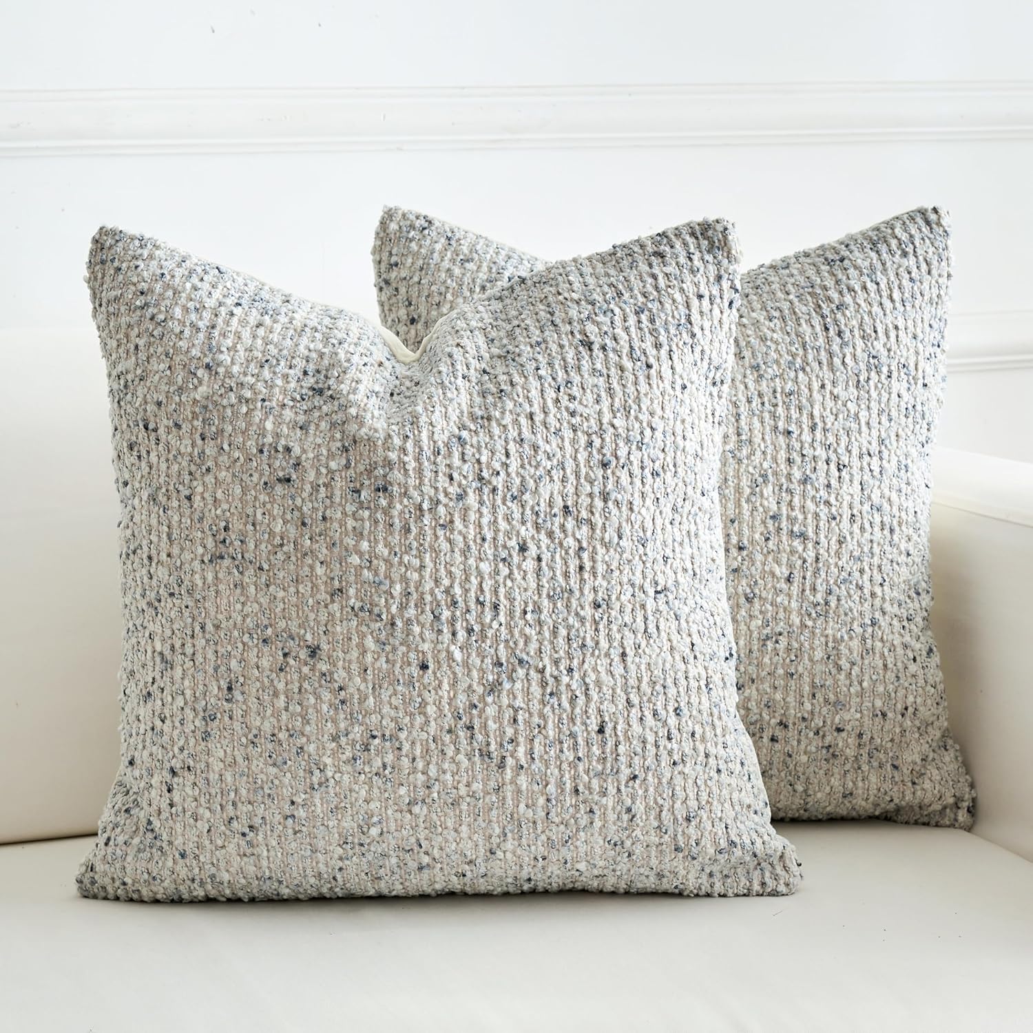 LIGICKY Pack of 2 Textured Boucle Throw Pillow Covers Decorative Modern Accent Striped Pillow Cases Cozy Soft Couch Cushion Case for Sofa Bedroom Living Room Home Decor, 18x18 Inch, Blue