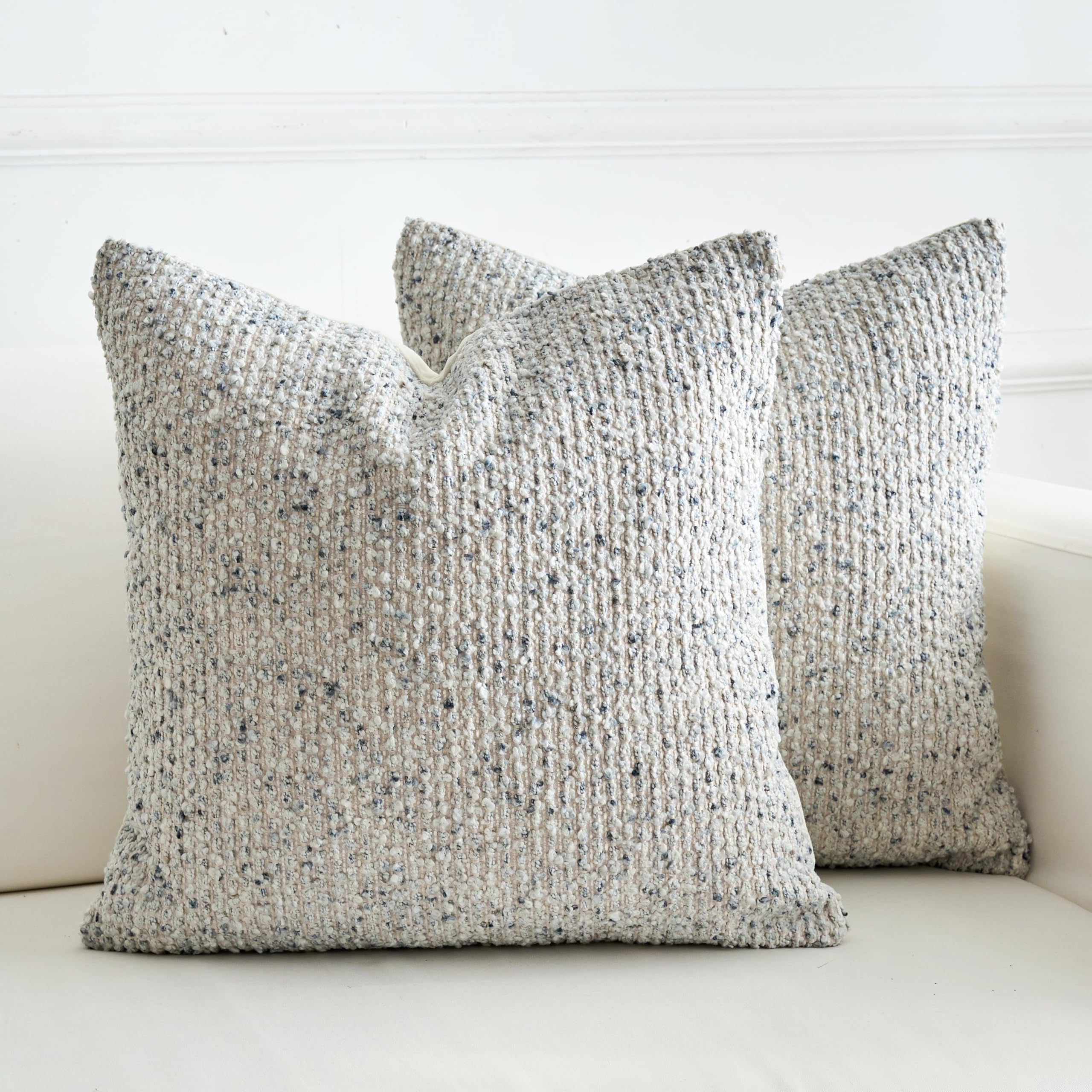 LIGICKY Pack of 2 Textured Boucle Throw Pillow Covers Decorative Modern Accent Striped Pillow Cases Cozy Soft Couch Cushion Case for Sofa Bedroom Living Room Home Decor, 18x18 Inch, Blue