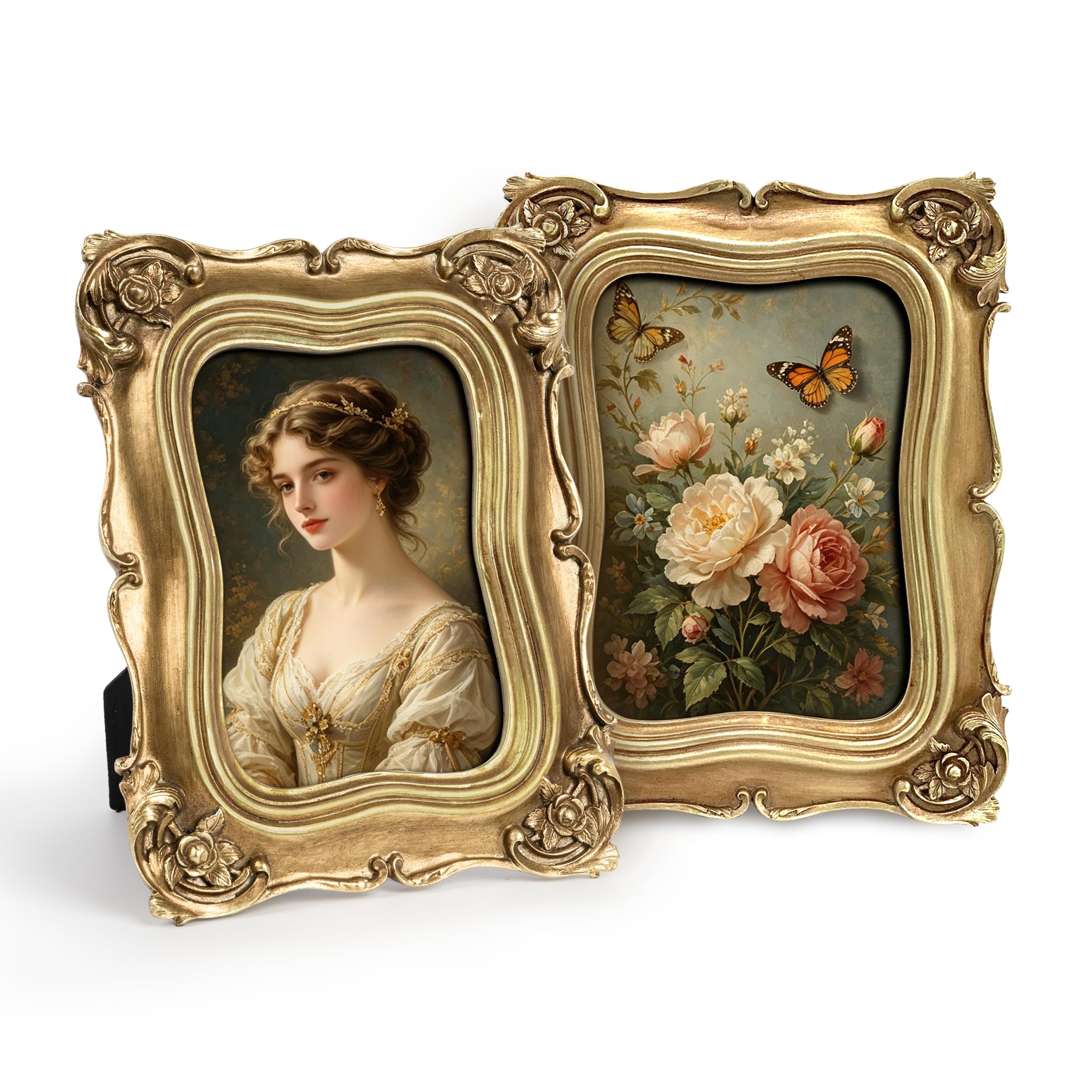 Sunlit Vintage Picture Frame 8x10 Inch Set of 2, Luxury Antique Photo Frames with Glass Front, Photo Display, Tabletop Wall Hanging, Gold