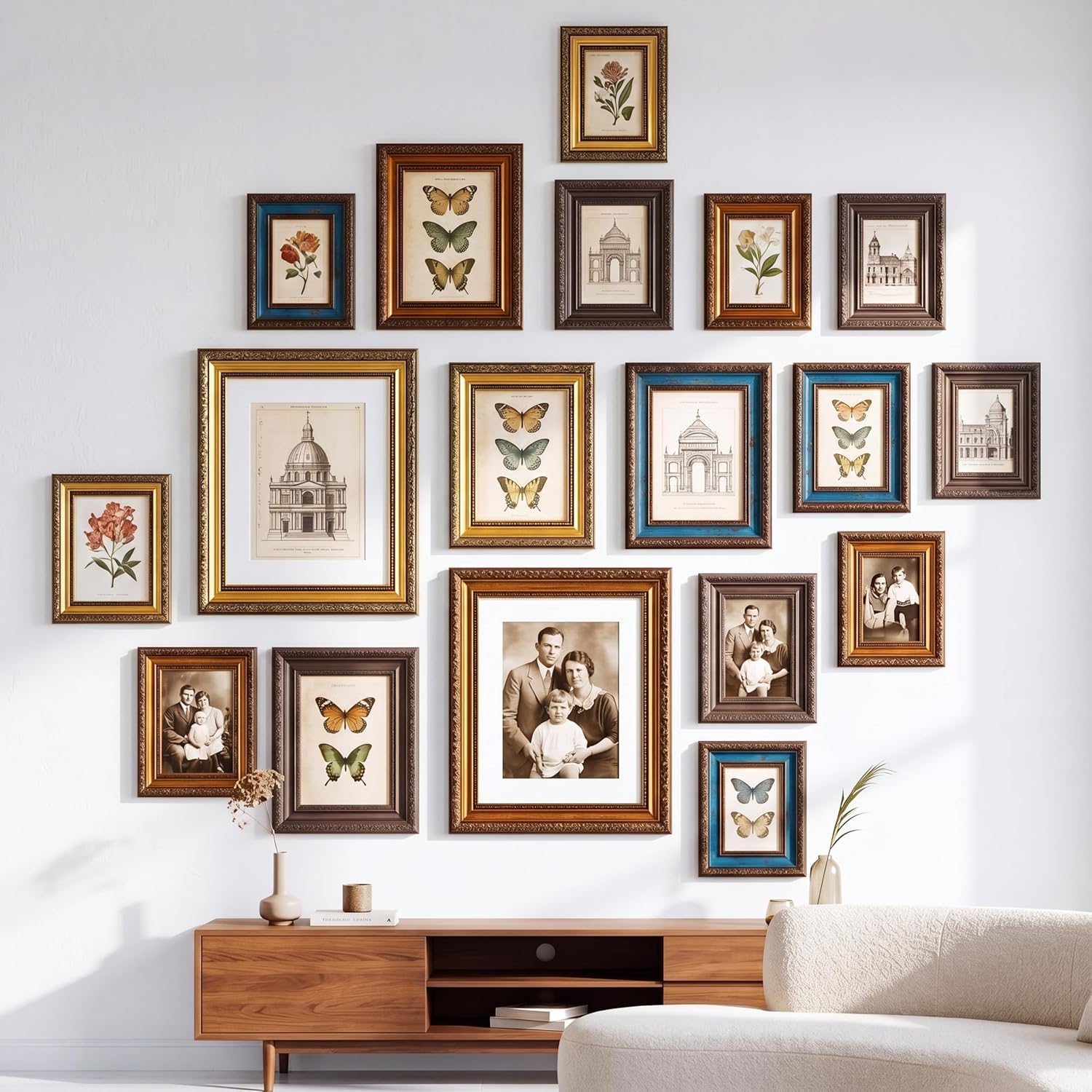 Kathfly 20 Pack Vintage Picture Frames for Wall or Tabletop Display Ornate Vintage Picture Frame 8x10 5x7 4x6 3.5x5 French Country Photo Frame for Gallery Farmhouse Bedroom Living Room Decor(Retro)