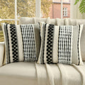FUTEI Pack of 2 Boho Chenille Decorative Throw Pillow Covers 18x18 Inch Soft Plush Tufted Striped Textured Cushion Case,Farmhouse Accent for Couch Bed Living Room, Grey