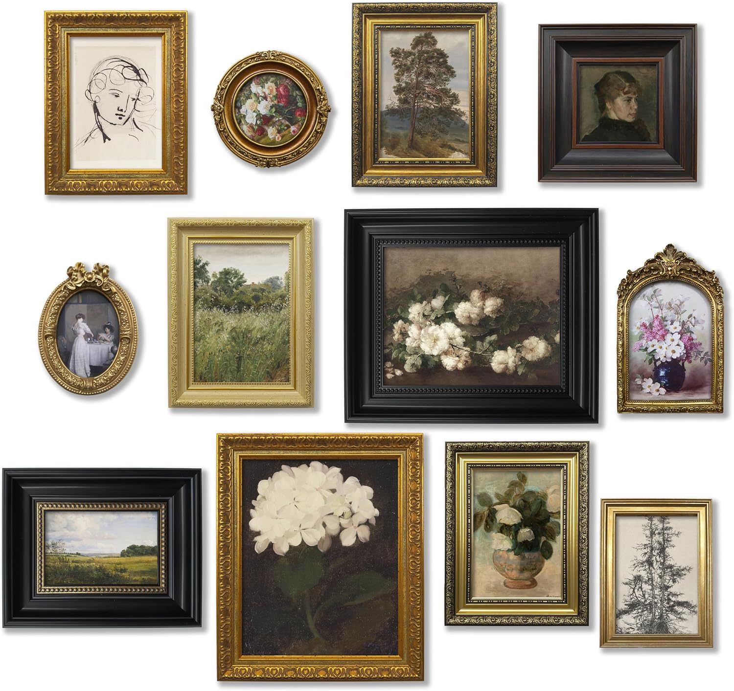 TwoDays 12 Pcs Vintage Picture Frame Set for Gallery Wall — Antique Gold & Brass, Sizes 8x10, 5x7, 4x6 | Wall & Tabletop | Shatterproof Acrylic | Home Decor