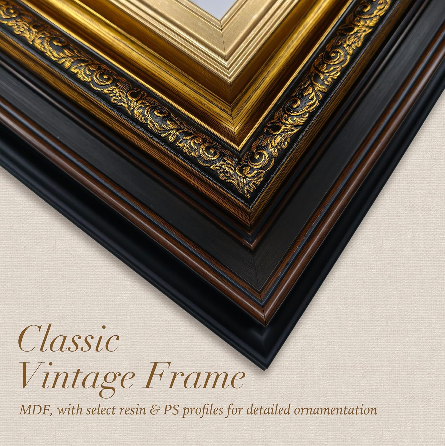 TwoDays 12 Pcs Vintage Picture Frame Set for Gallery Wall — Antique Gold & Brass, Sizes 8x10, 5x7, 4x6 | Wall & Tabletop | Shatterproof Acrylic | Home Decor