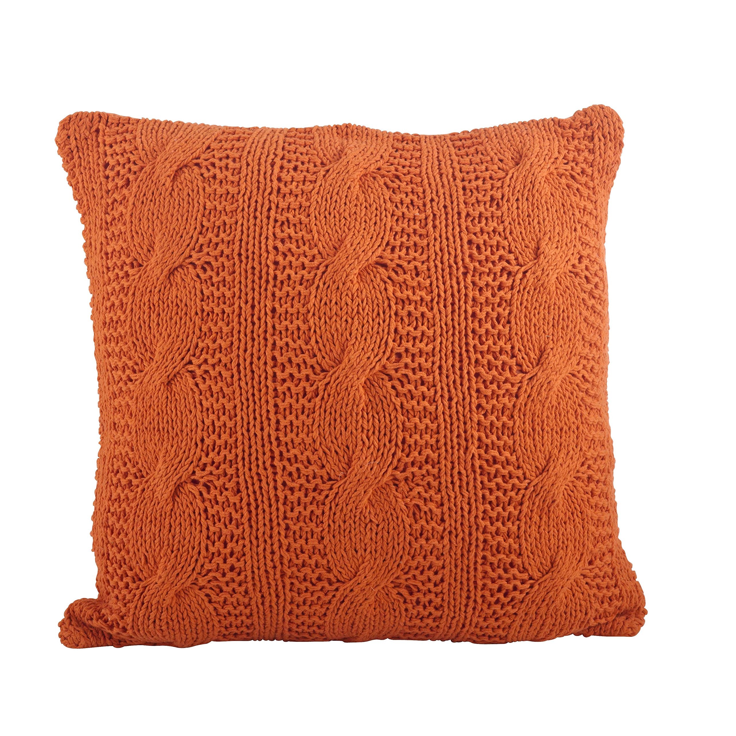 SARO LIFESTYLE 1020 McKenna Knitted Collection Vanilla Cable Knit Design Down Filled Cotton Throw Pillow